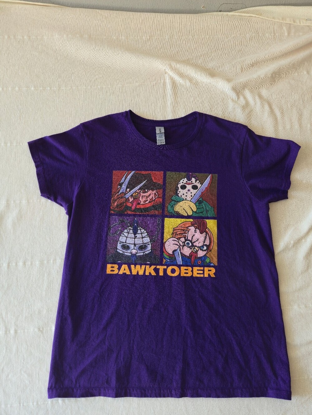 Gildan Ultra Cotton Purple Bawktober Graphic T-Shirt Medium